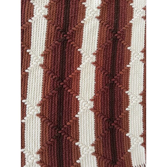 Knit blanket with fringe shades of brown, black and cream 72"x46" - Picture 11 of 11